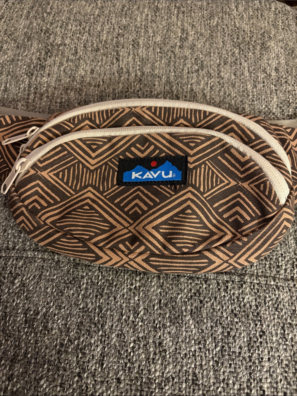 Kavu Brown and Tan Geometric Belt Bag.